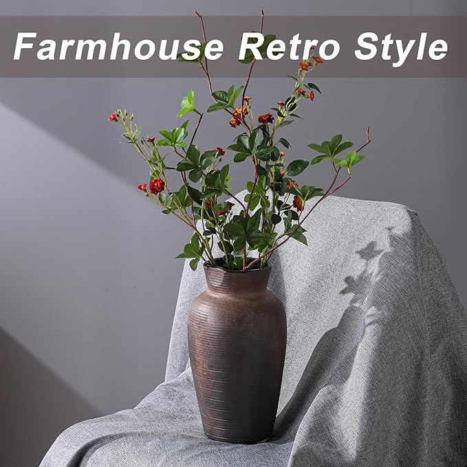 Farmhouse Vase for Home Decor, Vintage Rustic Terracotta Flower Vase Suitable for Home Decor, Living Room, Shelf, Dining Table. 10.9IN ZSHLXM