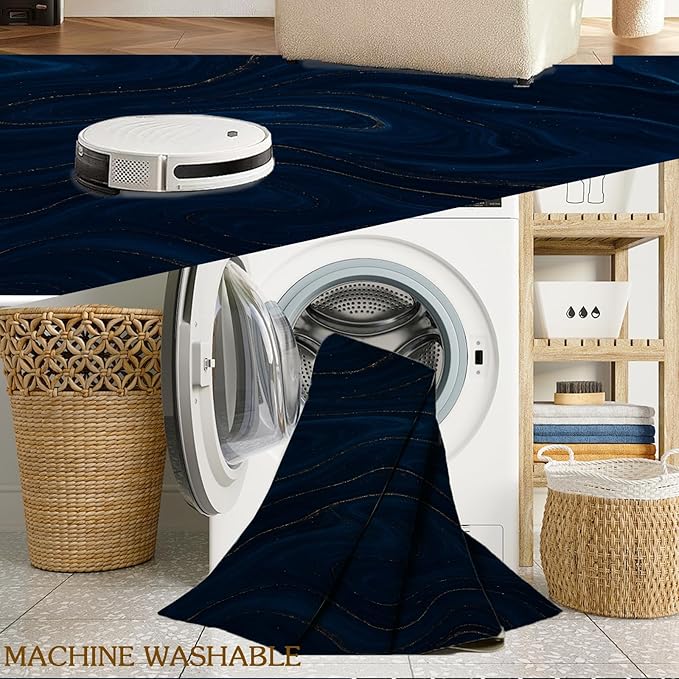 Luxury Marble Rug - 3x5 Rug, Navy Blue Marble Rugs, Modern Abstract Entryway Rugs, Washable & Non Slip Carpet Home Decor