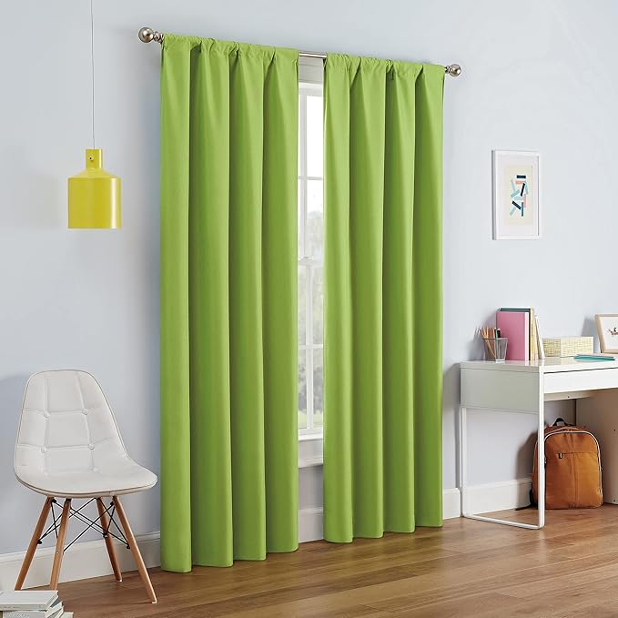ECLIPSE Kendall Modern Blackout Thermal Rod Pocket Window Curtain for Bedroom or Living Room (1 Panel), 42" x 63", Lime