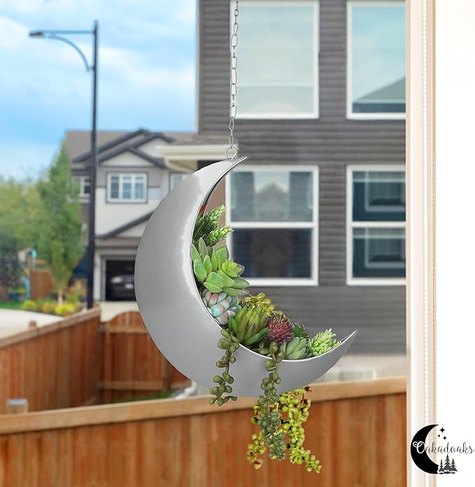 Hanging Moon Planter for Moon Room Decor - Great for Succulents, Air Plant, Mini Cactus, Faux, Artificial Plants-Boho Hanging Planters for Indoor Plants, Witchy Gifts for Women, Birthdays,Plant Lovers