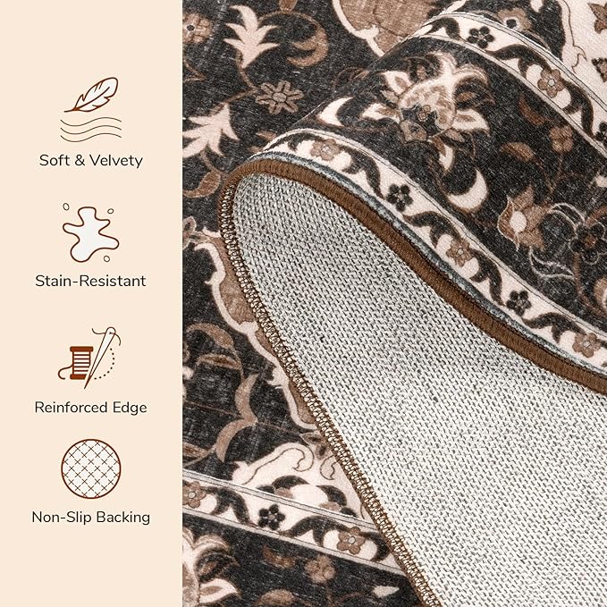 Lessymo Large Entryway Rug 3x5, Moroccan Washable Area Rugs for Large Kitchen, Bedroom Bedside, Living Room, Non Slip Low Pile Carpet with Rubber Backing Non Slip, Taupe and Beige