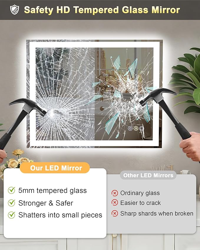 30"x 36" LED Bathroom Mirror with Front and Backlit, 3 Colors Wall Vanity Mirror with Lights, Controlled Separately LED Smart Mirror for Bathroom, Anti-Fog, Stepless Dimmable, Memory(ETL)