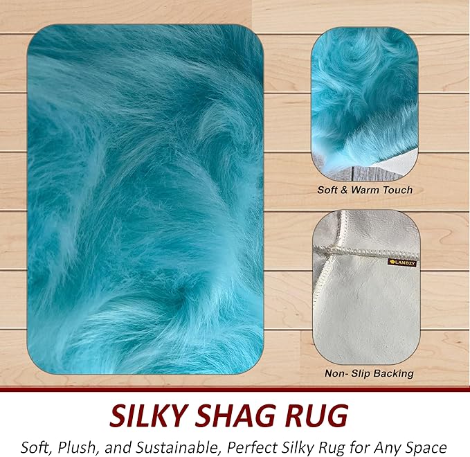 Free Shape Luxury Soft Fluffy Shag Area Rug Sexto 6 Pelts 6'x6',180x180 cm - Vegan Fur Ultra Soft Indoor Carpet Nursery Rugs for Bedroom Home Decor, Blue