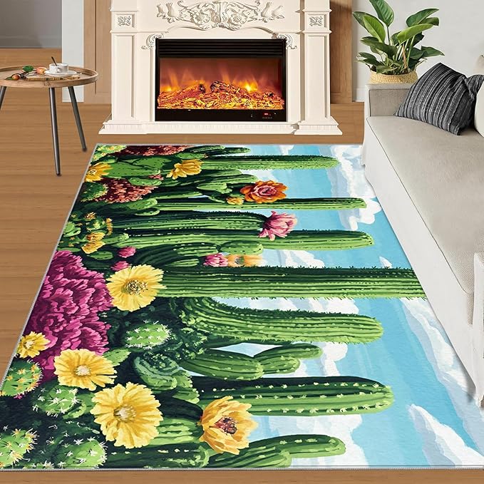 Cactus Living Room Rugs, Desert Oasis Area Rugs 3x4 Rug Succulents Non-Slip Washable Rugs Stain Resistant Rug Low-Pile Throw Rug for Bedroom Dining Room Office