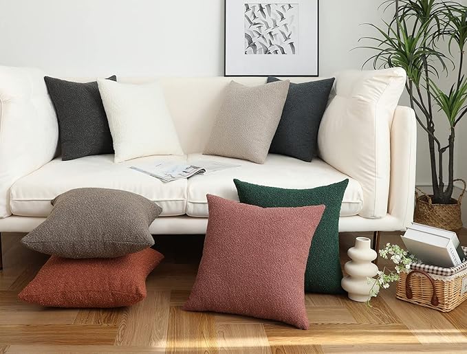 Jeneoo Sage Green Decorative Square Thick Throw Pillow Covers Fine Textured Boucle Couch Cushion Case for Sofa Decor, Set of 2, 20 x 20 Inch