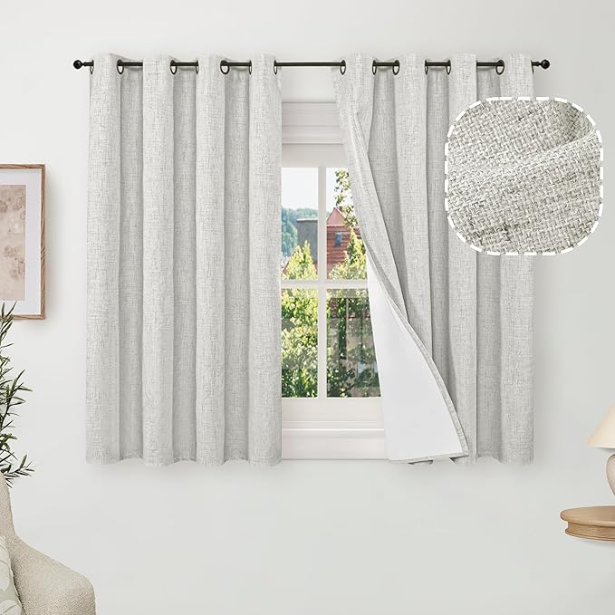Lajode Blackout Curtains 54 Inch Length 2 Panels for Bedroom, Thermal Insulated Total Light Blocking Noise Reducing Linen Window Curtains for Farmhouse, Bronze Grommet, Light Grey, Each 52" Wide