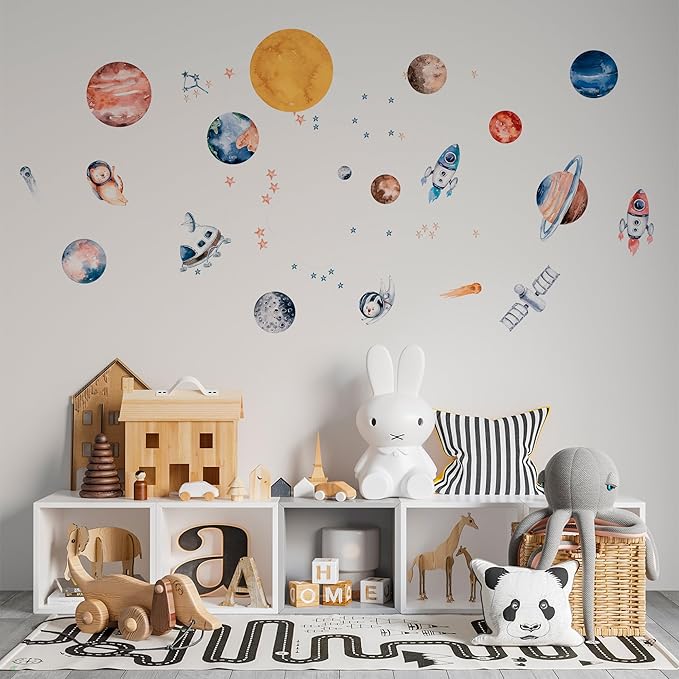Solar System Wall Decals for Kids - Planets and Space Themed Wall Stickers by Lipastick - Peel and Stick Vinyl Decals for Boys and Girls Bedroom, Nursery, Playroom, Daycare - M Size