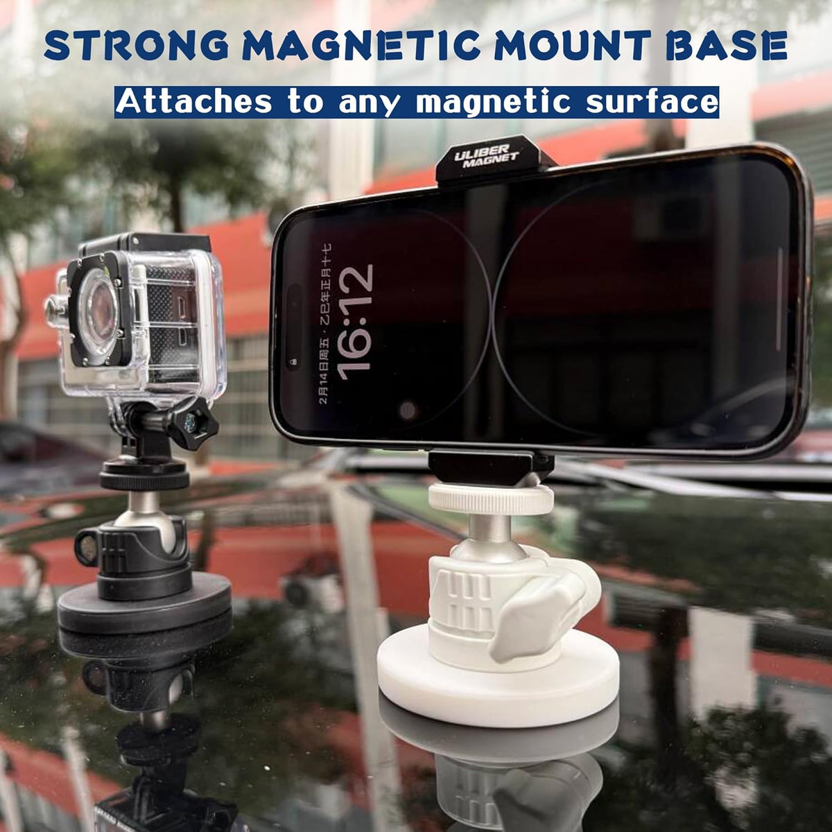 ULIBERMAGNET 360 1/4 inch White Magnetic Camera Mount, Strong Magnetic Mount with Rotation Ball Head, Security Camera