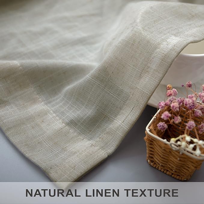 Flax Linen Curtains 84 Inch Length for Bedroom 2 Panels Back Tab Pocket Light Filtering Simple Canvas Cloth Look Semi Sheer Beige Curtains for Living Room Dining Burlap Sand Beach Decor 52x84 Long Tan