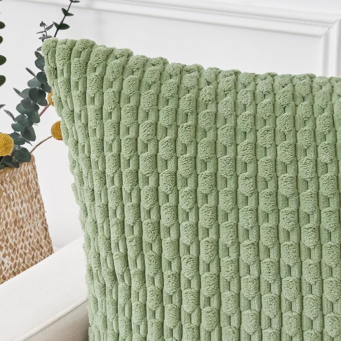 Kevin Textile 24x24 Pillow Covers 2 Packs Decorative Throw Pillow Covers with Stripe Pattern Spring Super Soft Corduroy Square Solid Cushion Cover for Couch Sofa Bedroom Living Room Sage Green