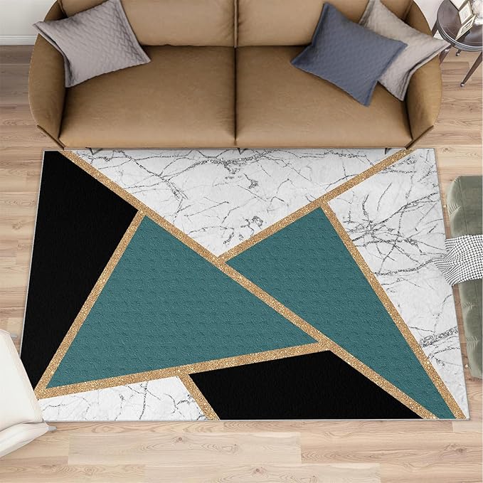 Geometric Marble Rugs for Living Room Abstract Marble Area Rug Light Luxury Geometric Patchwork Carpet Mid-Century Simple Rug for Hardwood Floors Office 8x10ft