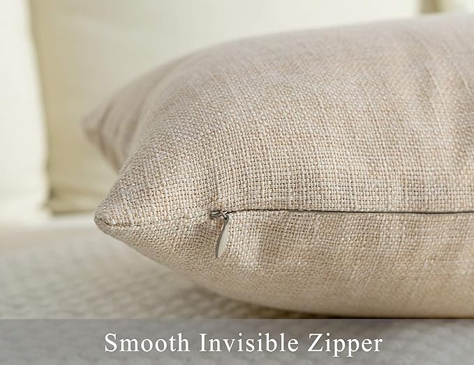 Stellhome Linen Throw Pillow Covers Square Solid Burlap Cushion Covers for Bed Couch Sofa Bench, 16 x 16 inch (40 cm), Beige, Set of 2