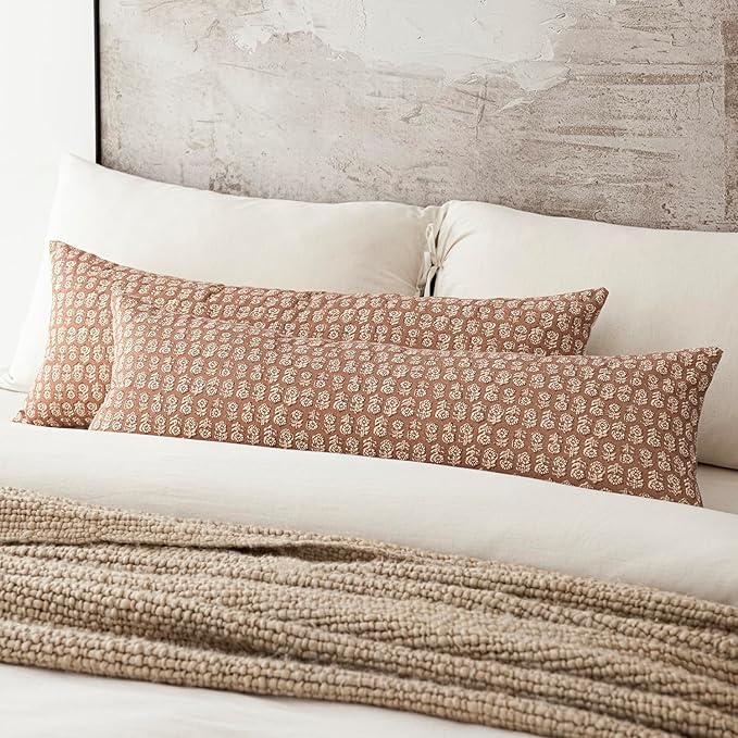 Foindtower Set of 2 Decorative Long Body Lumbar Throw Pillow Covers Neutral Farmhouse Cushion Covers Vintage Home Decor for Sofa Couch Chair Bedroom Living Room,14×36 Inch,Light Orange Brown