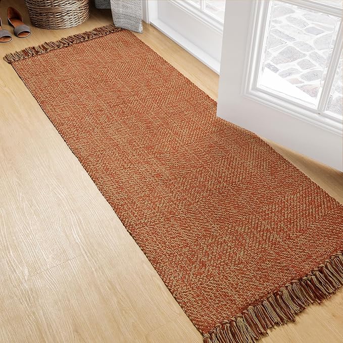 Collive Hallway Runner Rug, 2' x 5' Soft Washable Kitchen Runner Rug, Terracotta Contemporary Modern Laundry Room Rugs Indoor Hand-Woven Cotton Carpet for Bedroom Entryway Front Door