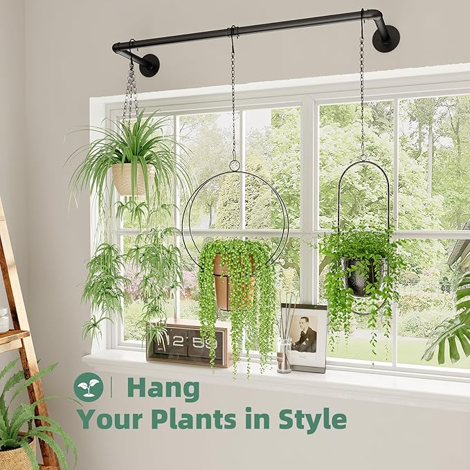Plant Hanger Indoor Hanging Planters for Indoor Plants Hanging Plant Holder Black Metal Rod(Pot/Chain/Plant not Included