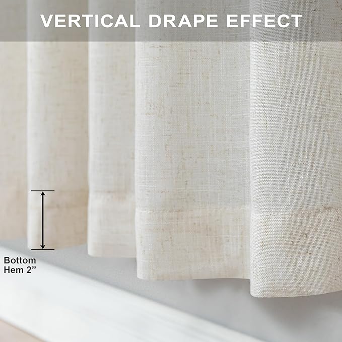 Pitalk Cream Linen Curtains 94 Inches Long 2 Panels for Living Room Back Tab Pocket Light Filtering Cloth Textured Linen Sheer Drapes Ivory Curtains for Patio Door Doorway Playroom Bay Window 52x94