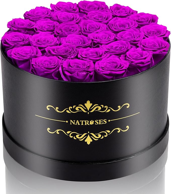 NATROSES 27 Piece Forever Preserved Roses in a Box, Preserved Flowers for Delivery Birthday, Flowers Gifts for Mothers Day, Purple