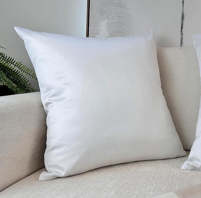 Aiking Home 20x20 Inches Faux Silk Square Throw Pillow Cover, Zipper Closure, White (Set of 2)
