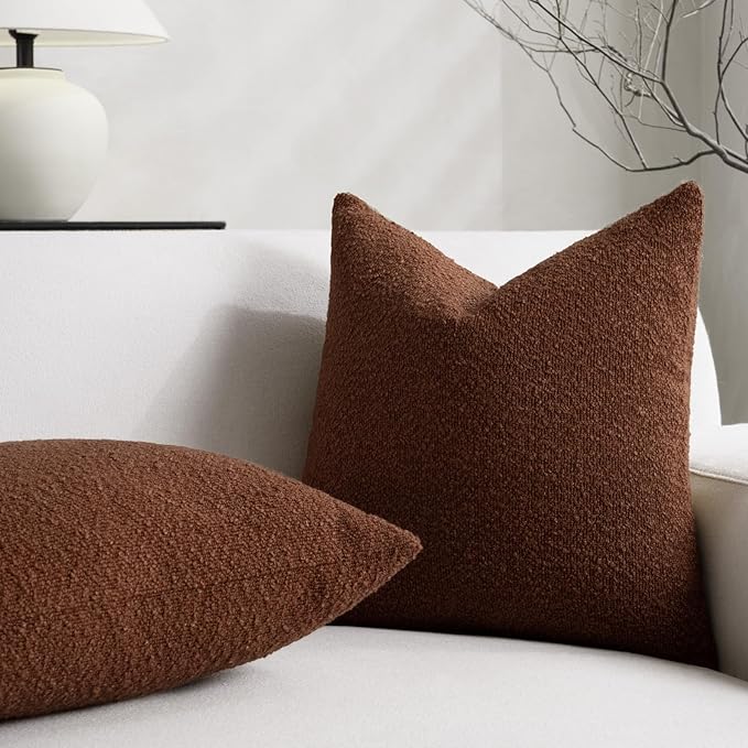 Fall Decorative Throw Pillow Covers 22 x 22 Inch, Set of 2, Thanksgiving Autumn Harvest Decor Boucle Cushion Pillow Cover for Couch Bedroom Sofa Living Room, Burnt Orange