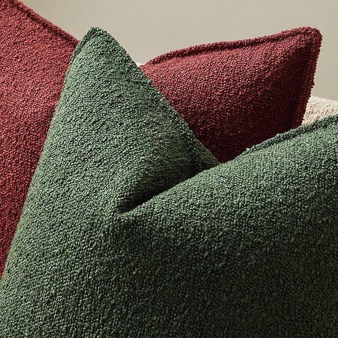 JUSPURBET Green Decorative Pillow Covers 14x24 Set of 2 Throw Pillow Covers for Couch Sofa Bed Cozy Boucle Textured Lumbar Cushion Covers Cases with Hidden Zipper for Living Room Home Decor