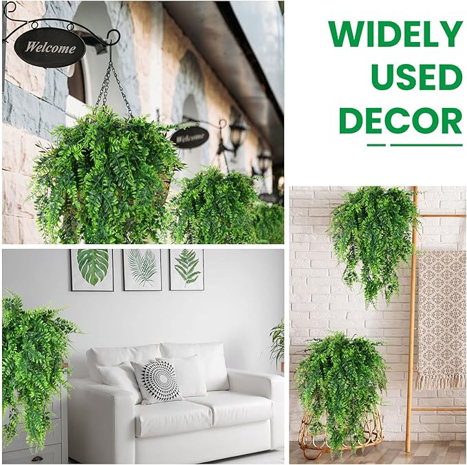 Geosar 12 Pcs Artificial Hanging Plants 32 Inch Hanging Boston Ferns Plastic Fake Plants for Wall Room Garden Wedding Garland Indoor Outdoor Decoration, No Basket