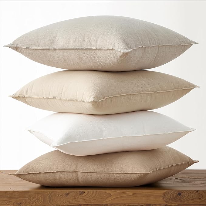 Linen Pillow Covers 18x18 Neutral Boho Throw Pillow Covers for Couch Pack of 4 Accent Modern Cushion Covers for Sofa Livingroom Bed and Balcony Home Decor