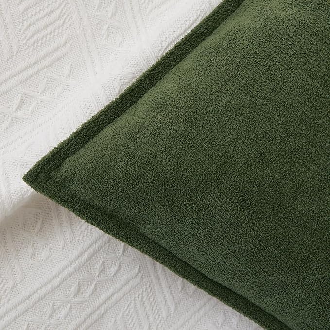 Kevin Textile Waterproof Decorative Pillow Covers Moss Green 22x22 Inch Pack of 2 Soft Boucle Textured Euro Pillowcases Elegant Accent Pillows for Couch Sofa Chair Bed Home Decor Indoor Outdoor