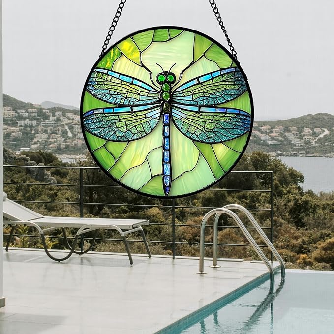 Stained Glass Window Hanging 4 Pcs Set Butterfly Dragonfly Bee Ladybug 7.8" - Suncatcher Door Garden Sun Catcher Decor Birthday Mother's Day for Mom Woman Nana Men