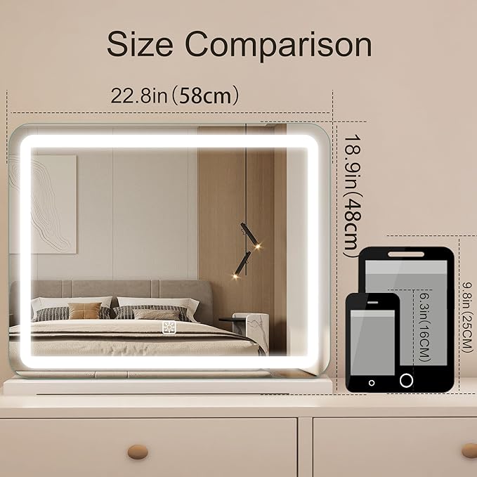 STARLEAD 22.8" x 18.2" Makeup Mirror with Lights and 10X Magnification, 3-Color Dimmable LED Lighting & Touch Control, USB Charging Port for Travel/Dressing Room