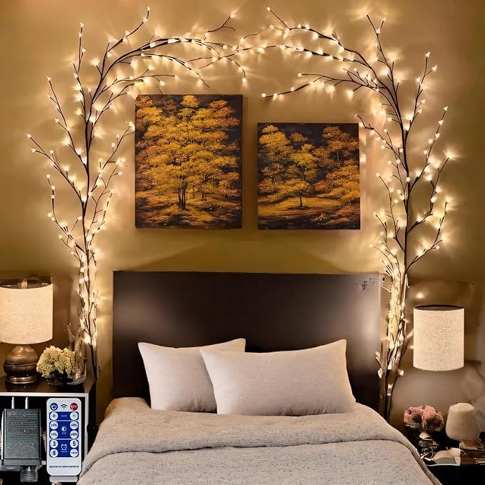 Vines for Home Decor with Remote Control On/Off Timmer Dim,7.5Ft Christmas Decorations Artificial Tree Branches with 144 LEDs Enchanted Willow Vine for Indoor Walls Bedroom Décor(1PCS)