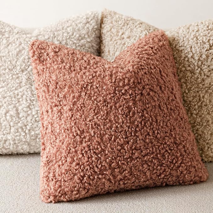 Foindtower 2 Pieces 18x18 Inch Dusty Pink, Faux Fur Throw Pillow Cover Accent Sherpa Furry Pillow Covers Fuzzy Soft Pillowcases Cozy Sheepskin Decorative Fleece Cushion Case for Bed Couch Living Room