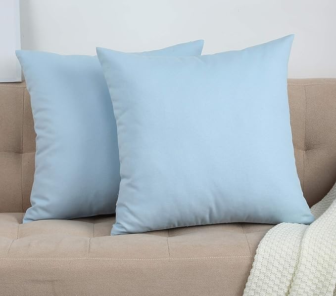 TangDepot Handmade Decorative Solid 100% Cotton Canvas Throw Pillow Covers/Cushion Covers, 45 Colors Available - (20" x20" , Light Blue, 2 Count (Pack of 1))
