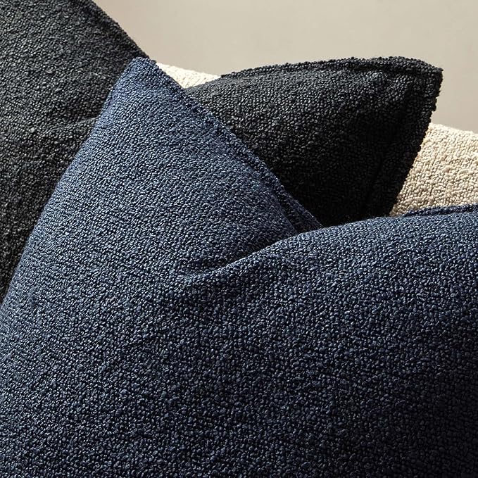 JUSPURBET 18x18 Pillow Covers Set of 2 Decorative Throw Pillow Covers Case for Couch Sofa Bed Soft Boucle Textured Cushion Covers with Hidden Zipper for Home Decor Living Room,Navy Blue