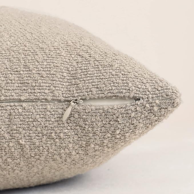 Jeneoo Light Grey Decorative Square Thick Accent Throw Pillow Covers Fine Textured Boucle Couch Cushion Case for Sofa Decor, Set of 1, 24 x 24 Inch