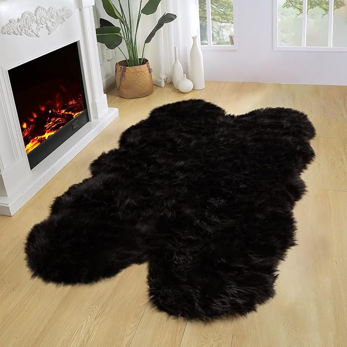 Latepis Black Faux Fur 4x6 Area Rug Tapetes para Sala for Bedroom Fluffy Plush Shag Rug for Living Room Furry Rugs Washable Rug Luxury Home Décor