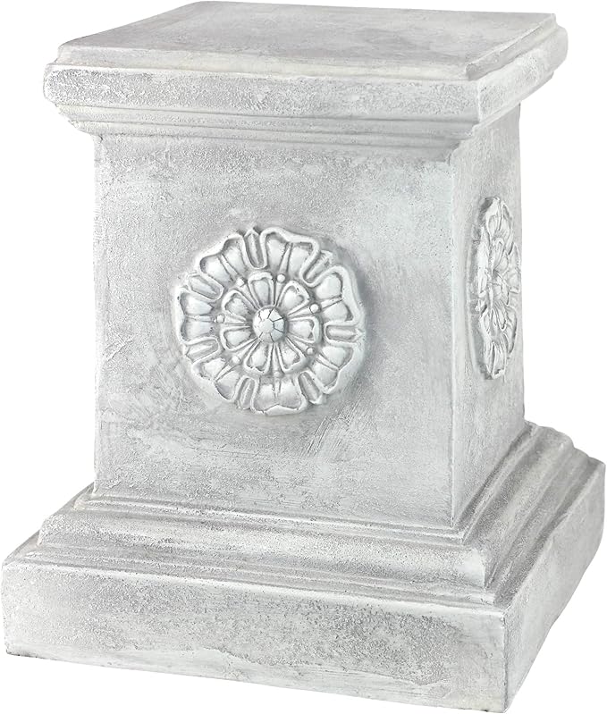 Design Toscano English Rosette Indoor/Outdoor Sculptural Garden Plinth Base Statue Riser, Large 13 Inch Tall, Cast Stone Resin, Antique Stone Finish