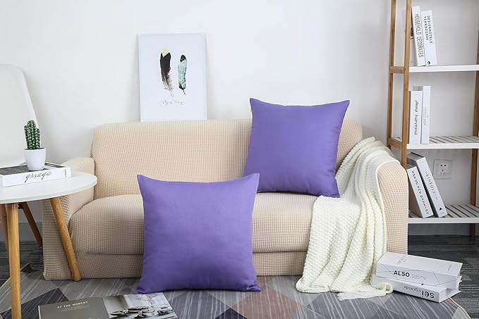 TangDepot Set of 2 Handmade Decorative Solid 100% Cotton Canvas Throw Pillow Covers/Cushion Covers, 45 Colors Available - (18"x18" 2 Pieces, Violet)