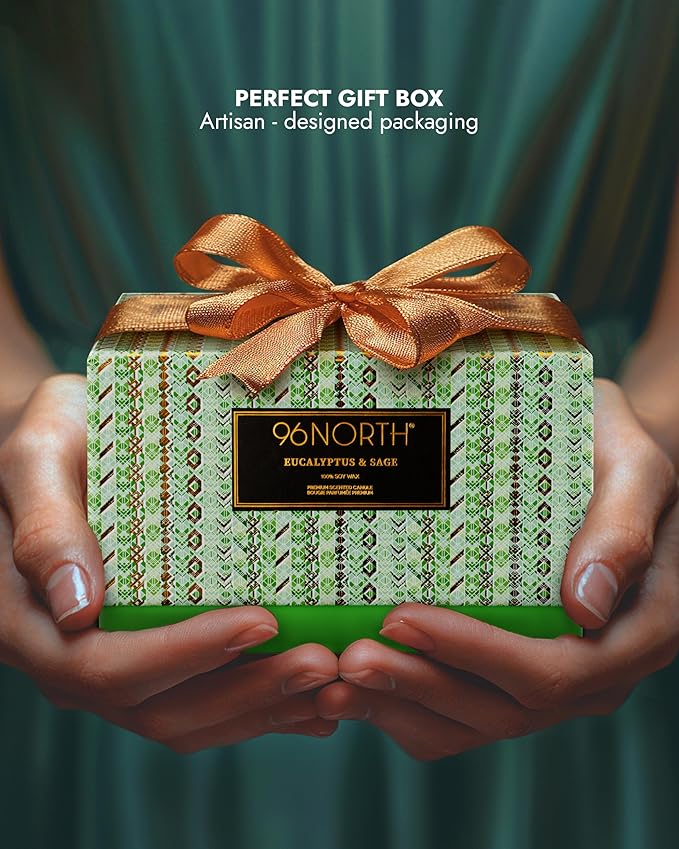 96NORTH Luxury Eucalyptus & Sage Soy Candle | Large 3 Wick Jar Candle | Up to 50 Hours Burning Time | 100% Natural Soy Wax | Housewarming Gift for Men and Women