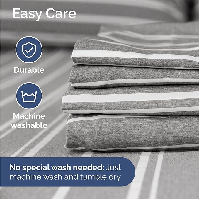 Twin Size 3 Piece Sheet Set - Comfy Breathable & Cooling Bed Sheets Set - Hotel Luxury Bedding for Women, Men, Kids, Teens, Boys & Girls - Deep Pockets, Soft, Wrinkle Free - Oeko-Tex - Grey Stripes 3