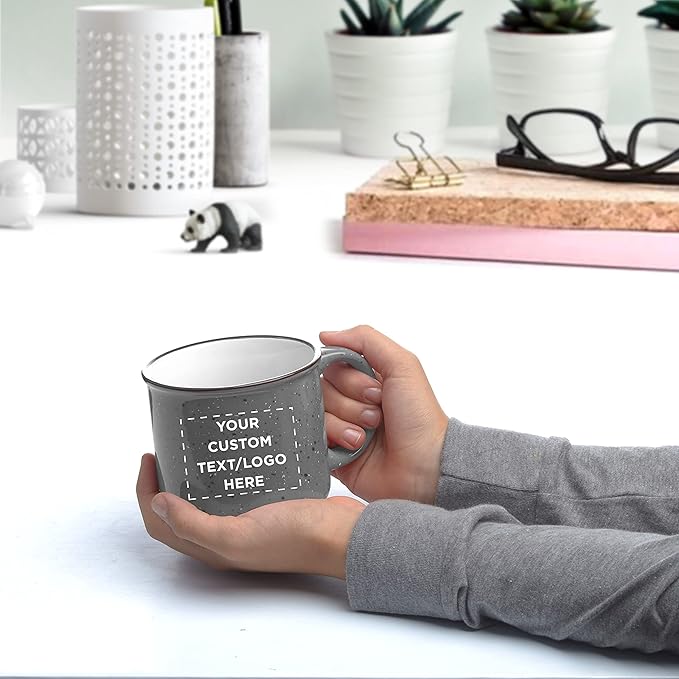 DISCOUNT PROMOS Custom Ceramic Campfire Coffee Mugs 13 oz. Set of 100, Personalized Bulk Pack - Perfect for Tea, Espresso, Cappuccino, Hot Cocoa - Grey