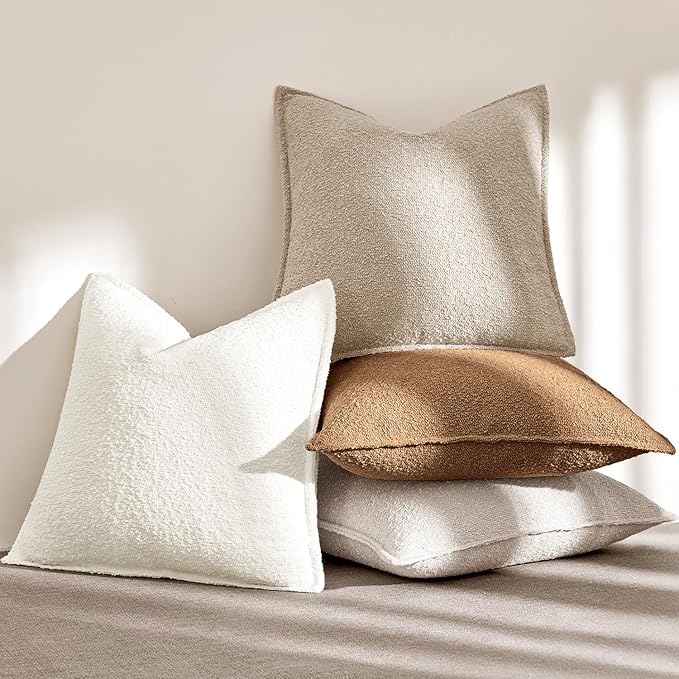 MIULEE Pack of 2 Decorative Textured Boucle Throw Pillow Covers 18x18 Inch Oatmeal Broadside Thick Boho Pillows for Farmhouse Accents Sofa Couch Bedroom Living Room Home Decor