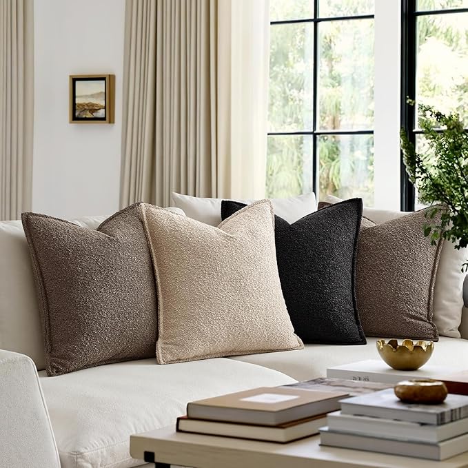 MIULEE Pack of 2 Decorative Textured Boucle Throw Pillow Covers 22x22 Inch Dark Brown Broadside Thick Boho Pillows for Farmhouse Accents Sofa Couch Bedroom Living Room Home Decor