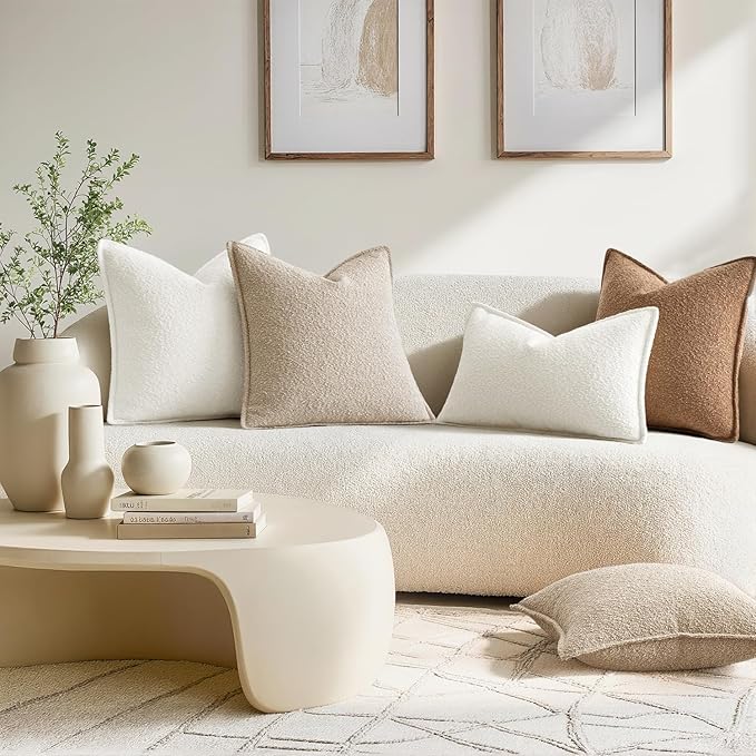 MIULEE Pack of 2 Decorative Euro Sham Textured Boucle Throw Pillow Covers 24x24 Inch Christmas White Broadside Thick Boho Pillows for Farmhouse Accents Sofa Couch Bedroom Living Room Home Decor