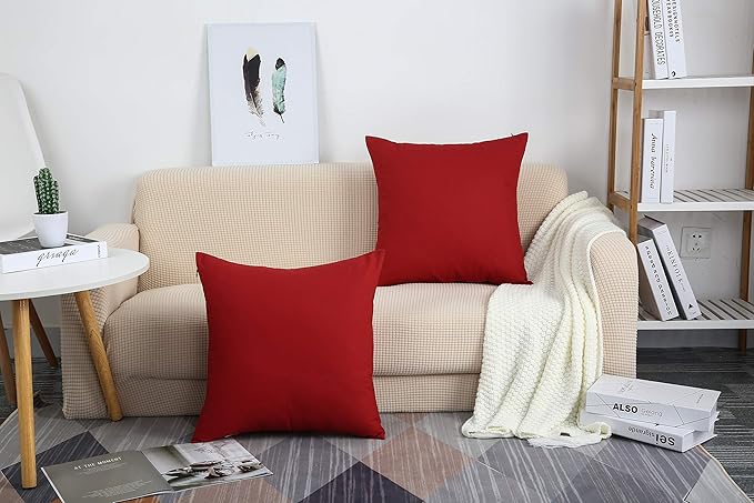 TangDepot Cotton Solid Throw Pillow Cover, 14 INCH x 14 INCH, Deep Red