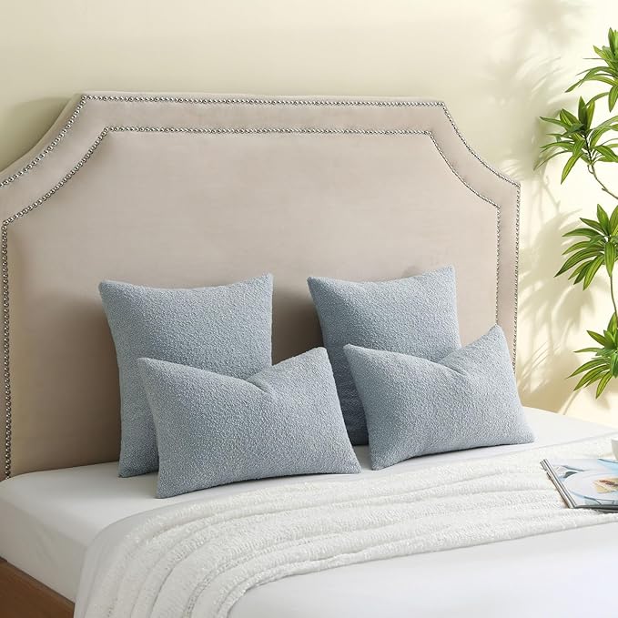 FUTEI Pack of 2 Dusty Blue Decorative Throw Pillow Covers 22x22 Inch Soft Cozy Solid Boucle Textured Cushion Case,Modern Home Decor for Couch Bed Living Room