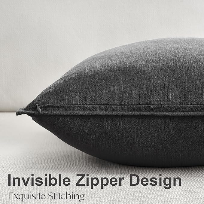 Gray Solid Linen Pillow Covers with Flange Design Soft Accent Boho Decorative Grey Throw Pillow Covers Pack of 4 Couch Pillowcases Farmhouse for Living Room Bed Sofa 16x16 Inch