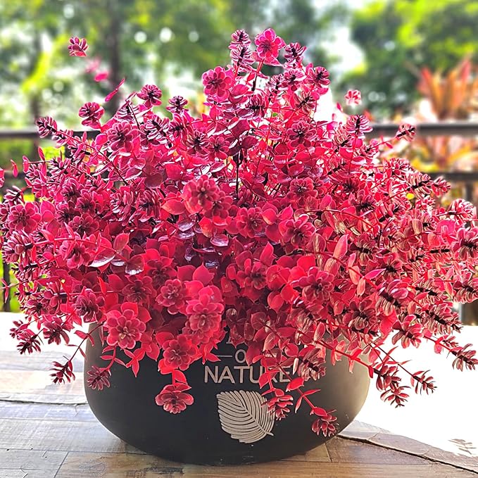 Artificial Mums Flowers Outdoor Plastic Plants - 12 Bundles Outside Face Fake Fall Flowers Greenery UV Resistant No Fade Faux Shrubs Home Garden Porch Patio Office Thanksgiving