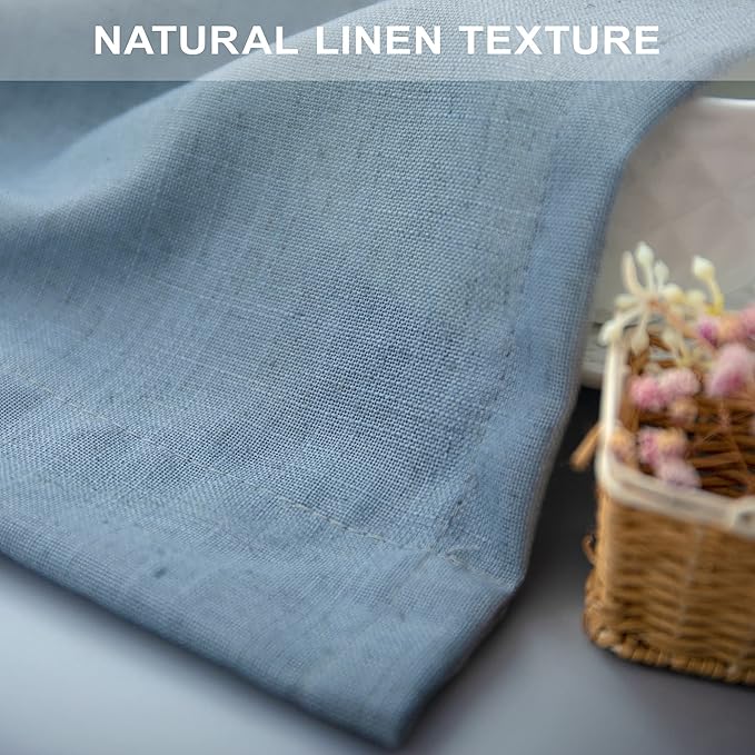 Pitalk Stone Blue Linen Blend Sheer Curtains Back Tab 52 Width by 90 Length Set of 2 Panels Rod Pocket Drapes for Living Room Family Sitting Room Sunroom Cottage Core Decor Blue Curtains for Boys Room