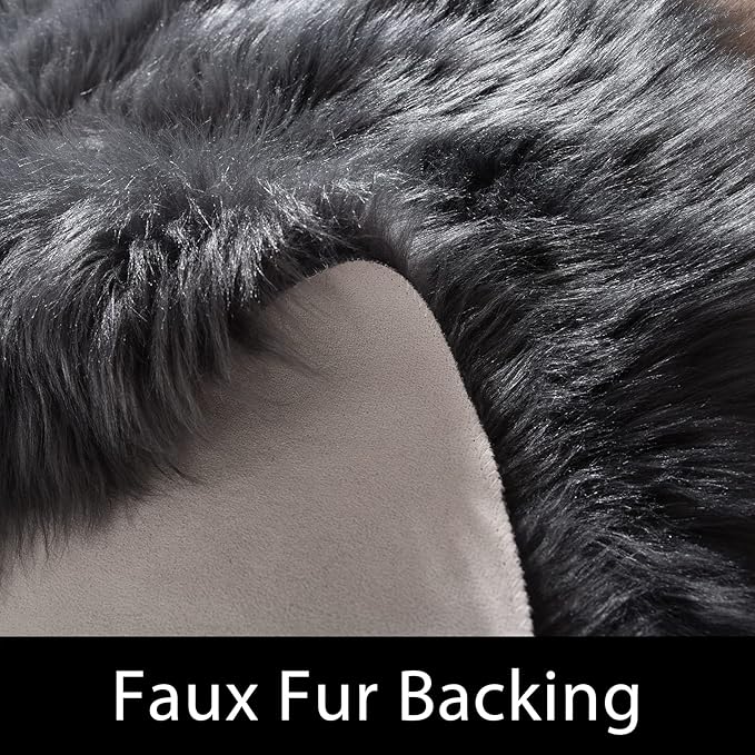 Latepis Dark Grey Round Rugs 4ft Circle Faux Fur Rug Washable Fluffy Furry Boho Rug Sheep Skin Rugs for Bedroom Room Decor