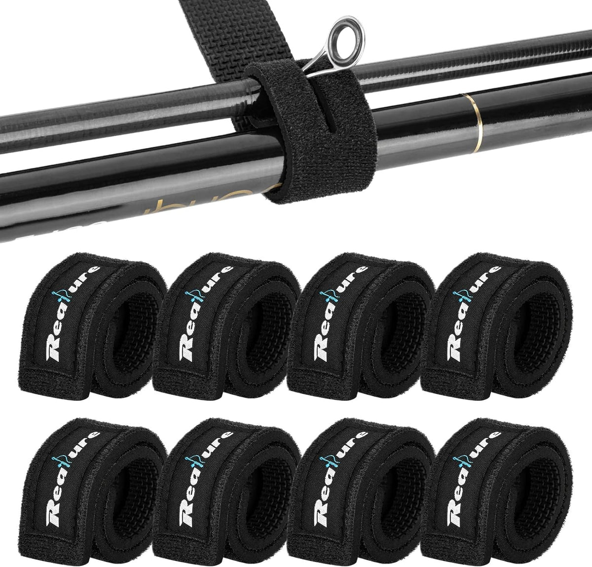 Realure 8 Pcs Fishing Rod Straps Adjustable Neoprene Ties Elastic Fishing Rod Tackle Belt Ties Casting Rod Straps for Fixed Casting Rods & Spinning Rods & Fly Rods Wrap Protectors